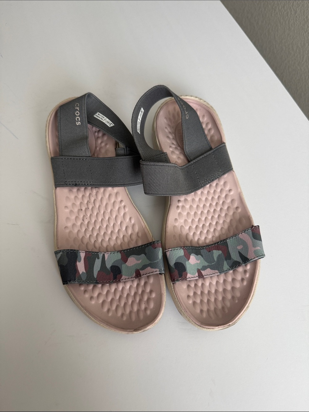 CROCS Women’s Pink Footbed Camo Strap Sandals